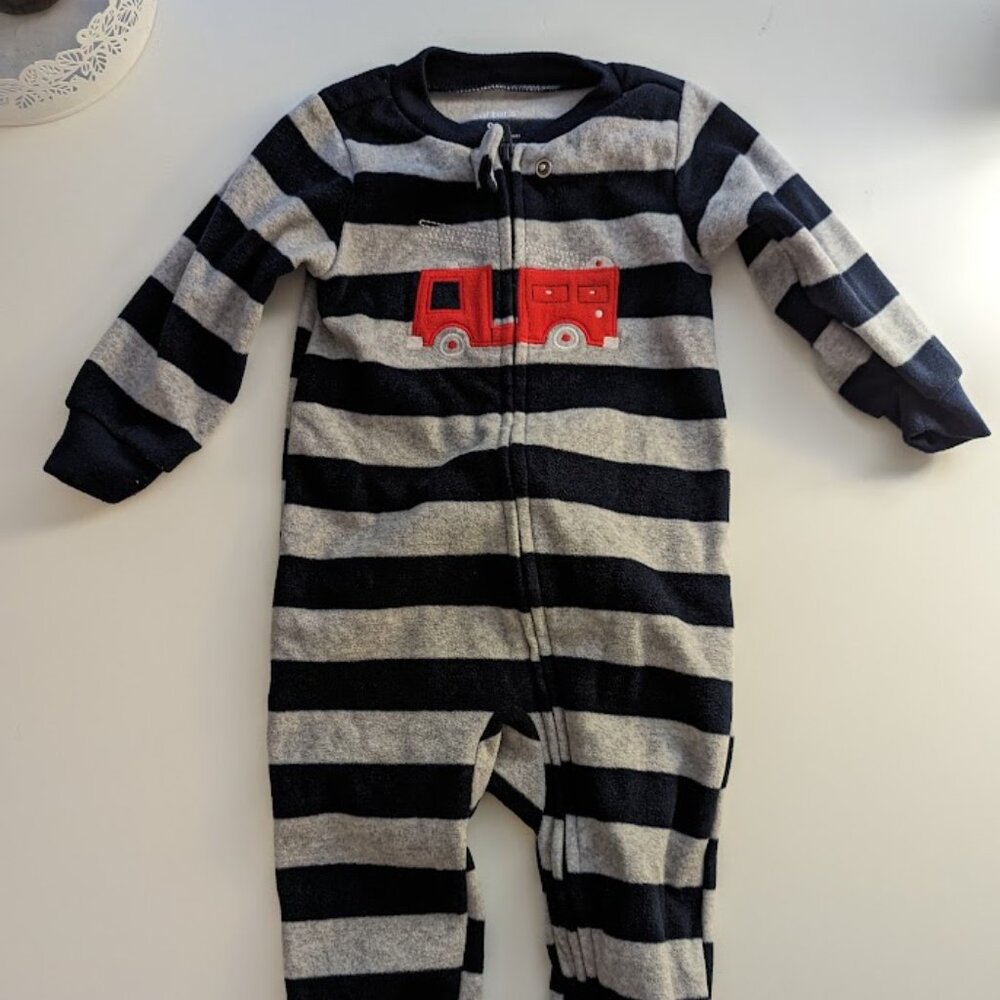 Carter's navy and grey fleece firetruck sleeper
